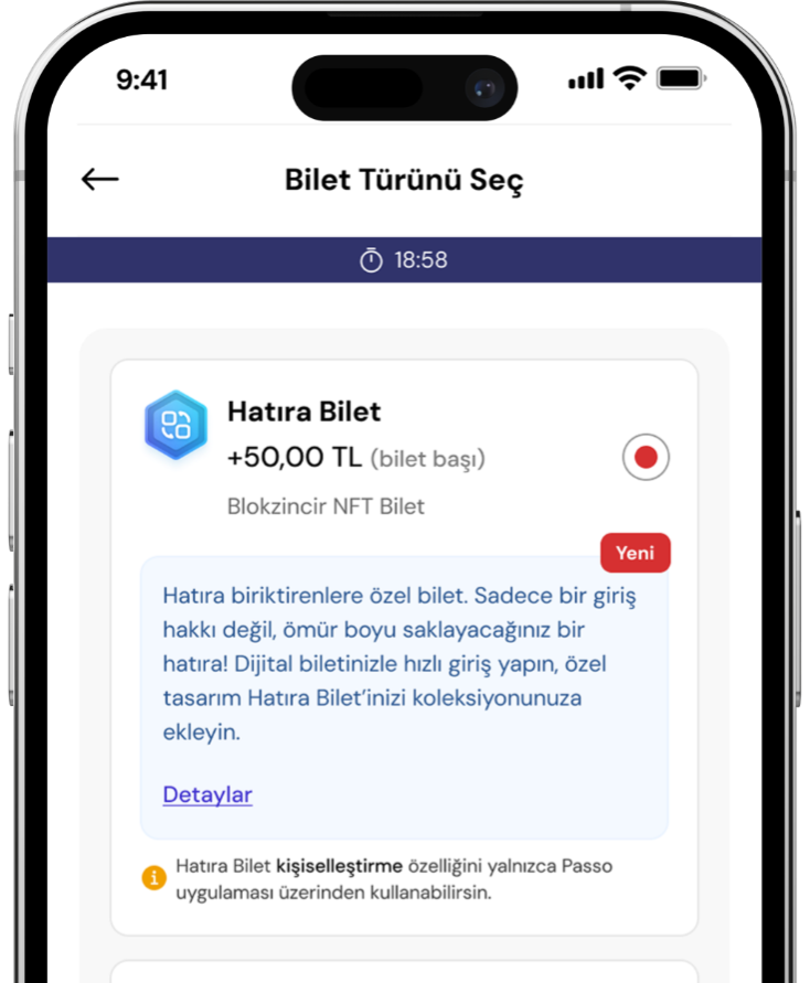 Bilet Türünü Seç ekranı — Hatıra Bilet